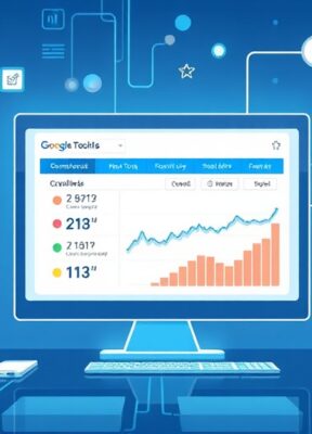 A dynamic illustration of a digital interface displaying an SEO tool, highlighting the crawling and data analysis features that optimize web content --ar 16:9