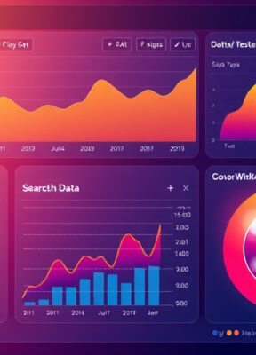 A dynamic illustration of a user-friendly dashboard displaying keyword analysis results with vivid graphs and data points, highlighting the synthesis of search data for strategic insights --ar 16:9