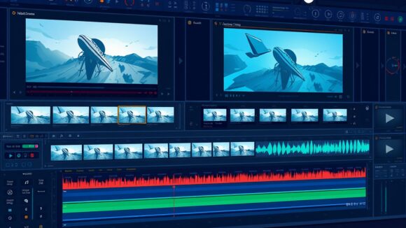 A dynamic illustration of a video editor