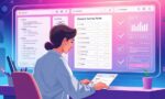 A dynamic illustration of a user seamlessly generating a complex survey form with the help of an AI assistant, showcasing the efficient workflow on a vibrant digital interface --ar 16:9