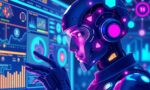 A dynamic illustration of a futuristic AI assistant analyzing a digital screen, with vibrant icons and data streams symbolizing insights and feedback --ar 16:9