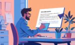 A dynamic illustration of a blogger at a desk, crafting a concise and captivating Meta-Description on a bright, modern interface, capturing the essence of SEO optimization --ar 16:9