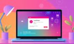 A dynamic illustration of a user on their laptop installing a local AI app builder software, showing download progress bars and system prompts in a modern, colorful interface --ar 16:9