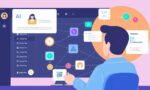 A dynamic illustration of a user setting up and connecting various AI and API integrations within a modern automation platform interface, with colorful nodes and linked workflow steps.