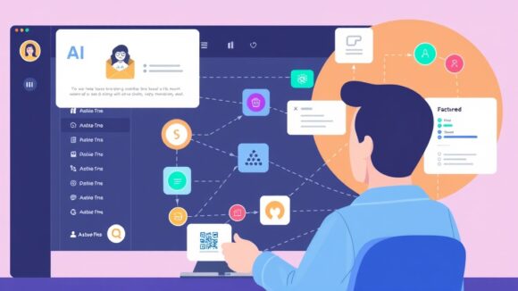 A dynamic illustration of a user setting up and connecting various AI and API integrations within a modern automation platform interface, with colorful nodes and linked workflow steps.