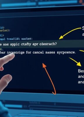A dynamic illustration of a user engaging with a sleek AI interface that shows a prompt being optimized, with arrows and highlights emphasizing clarity and precision improvements in the text --ar 16:9