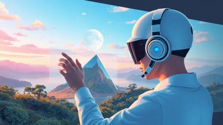 A dynamic illustration of a user effortlessly editing images with a futuristic AI interface, integrating new objects into scenic backgrounds with smooth lighting and shadow adjustments --ar 16:9