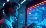 A dynamic illustration of a user interacting with a futuristic voice-controlled AI interface, showing voice waves and glowing response text in a modern digital environment --ar 16:9