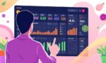 A dynamic illustration of a person interacting with a modern, colorful interface showing a digital nutrition coach dashboard that tracks and analyzes daily meals and exercises --ar 16:9