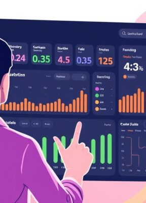 A dynamic illustration of a person interacting with a modern, colorful interface showing a digital nutrition coach dashboard that tracks and analyzes daily meals and exercises --ar 16:9