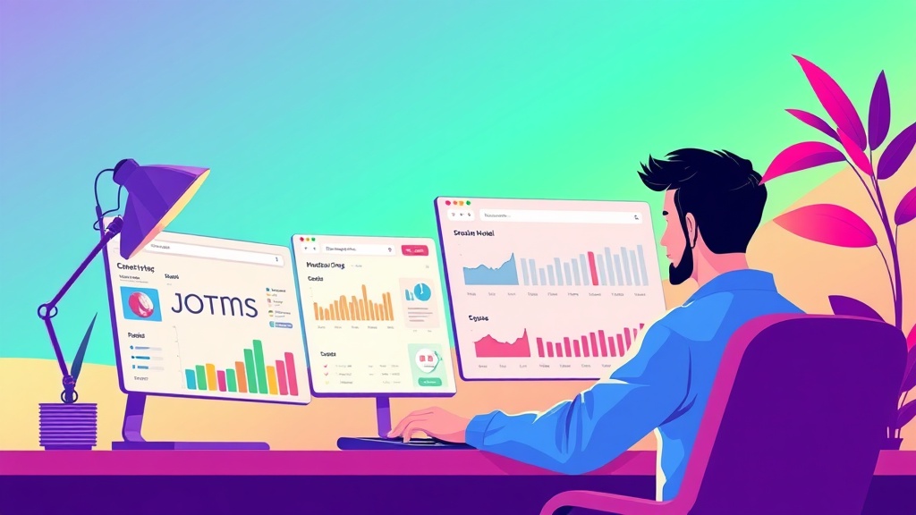 A dynamic illustration of a user effortlessly managing multiple browser tabs showing product and hotel comparison charts, with an AI assistant extracting and organizing data in real time, in vibrant colors and minimalist futuristic design --ar 16:9