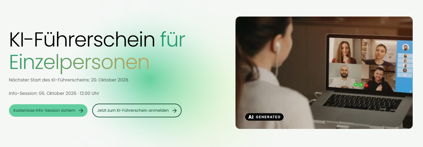KI-Führerschein für Einzelpersonen: Start am 20. Oktober, Infosession am 6. Oktober