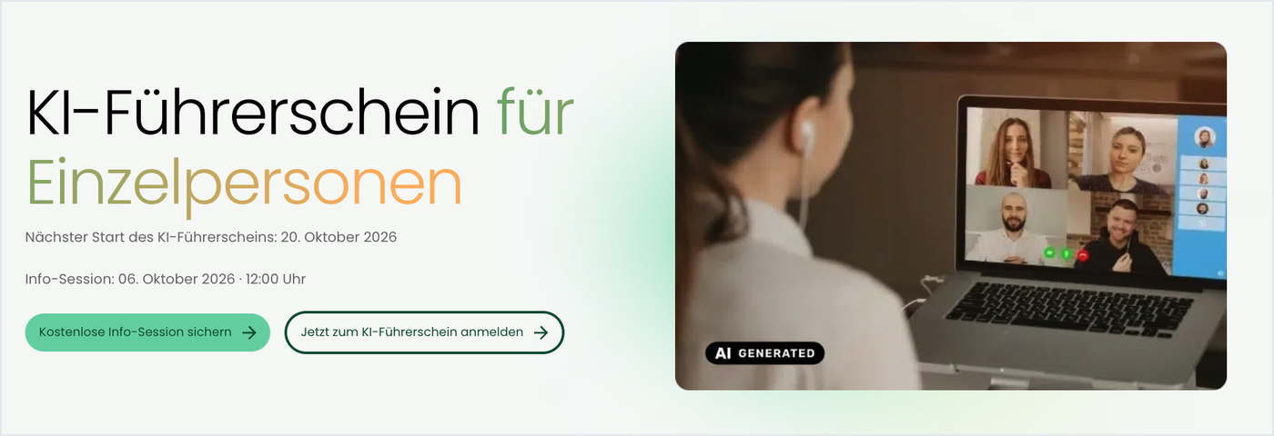 KI-Führerschein für Einzelpersonen: kostenlose Info-Session am 6. Oktober 2026 um 12 Uhr, Start am 20. Oktober 2026