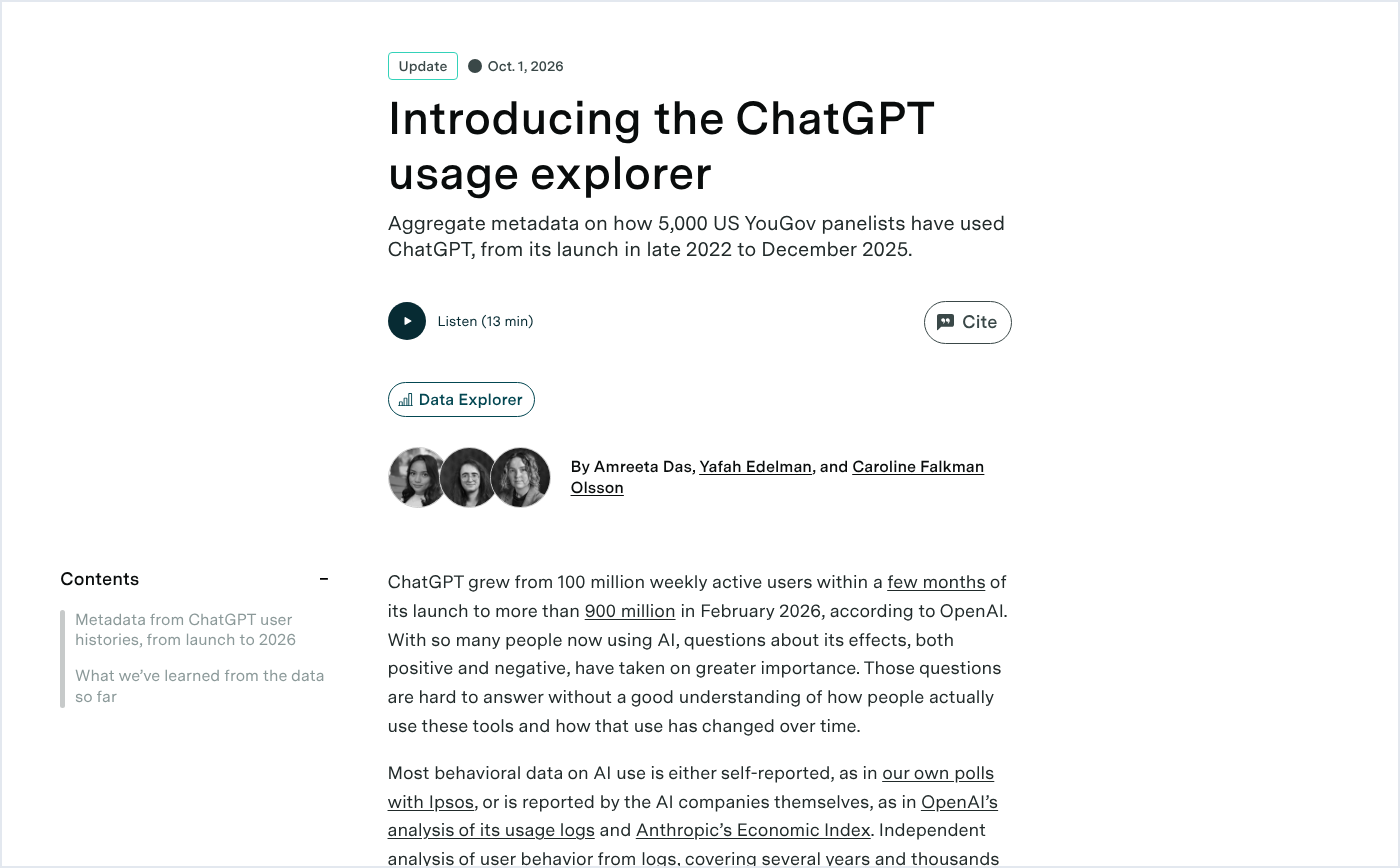 Screenshot: Epoch AI, Introducing the ChatGPT usage explorer